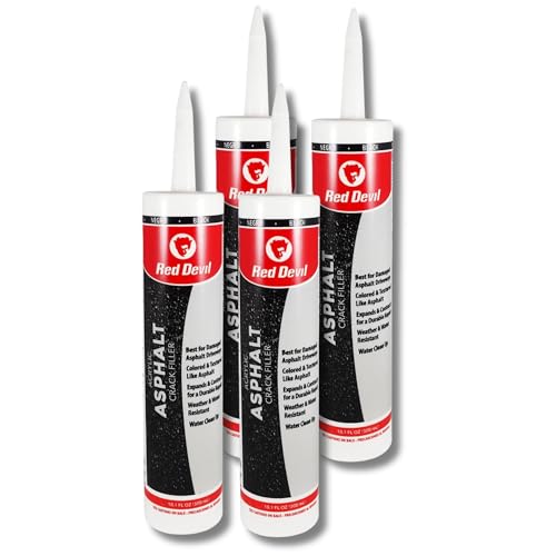 Red Devil 0637 Asphalt Crack Filler Sealant – Black Acrylic Driveway Sealer for Cracks & Joints, Forms a Water-Resistant Seal, 10.1 fl oz, Pack of 4, Made in USA