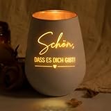 Windlicht Glas mit Gravur Schön DASS es Dich gibt Teelichthalter matt weiß Geschenkidee liebevoll Deko Kerzenhalter modern Geschenke für Frauen Geburtstagsgeschenk für Frauen Freundin Mama Schwester
