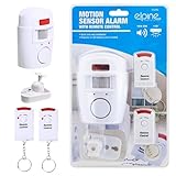 Wireless Pir Motion Sensor - Alarm & Alert Kit with 2 Remote Controls | For Home, Garden Shed, Garage, Caravan & Motorhome | Battery Powered Motion Sensing Security Wireless Pir Alarm - White