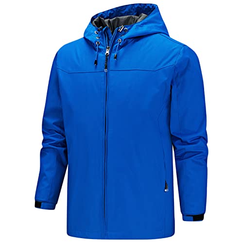 Maiyifu-GJ Men's Waterproof Rain Hooded Jacket Softshell Lightweight Waterproof Coat Hiking Outdoor Windbreaker Raincoat (Blue,Small)