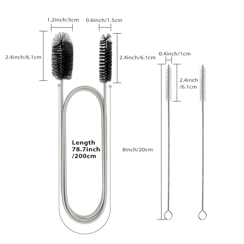 POPSKEETER Rohrreinigungsbürste Set mit Doppelkopf (2m) + 2X Schlauchbürsten (20cm) – Flexible Abflussbürste für Rohre, Abflüsse, Aquarium & Haushalt(Schwarz)