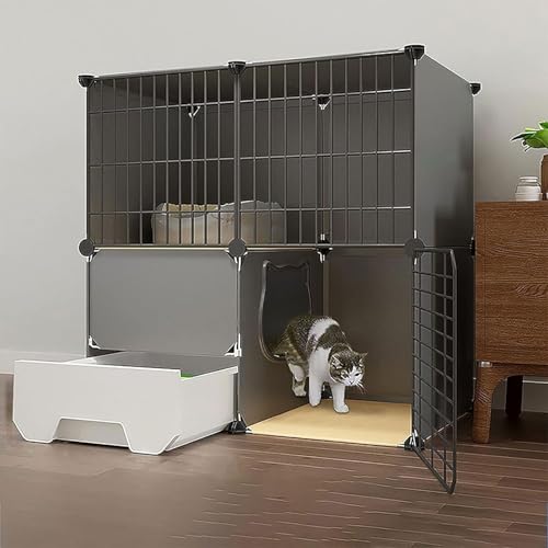 Cage d'intérieur pour chat avec bac à litière intégré - Grand enclos modulable ES en fil de fer