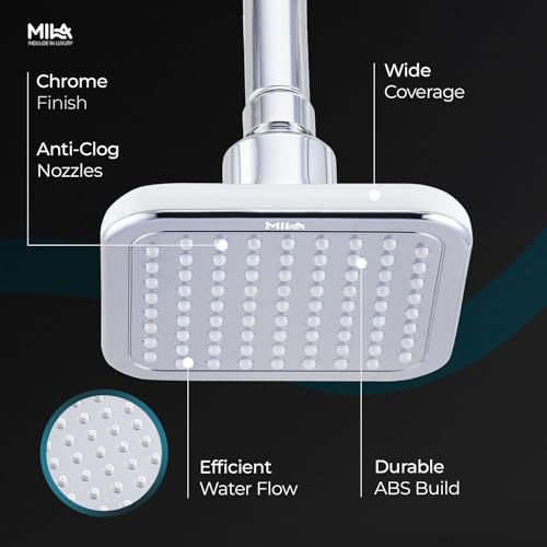 Image of Mila Classique Single Function Overhead Shower Head | Rain| White Nozzle Chrome Finish Square Showerhead for Wall Mount | Durable ABS Body, Wide Coverage, Easy Install | Bathroom Fitting (100*100mm)