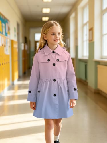 Image of Cromoncent Girl's Rain Jackets Waterproof Hoodie Trench Coat Cute Dress Coat Outerwear, 3-12 Years