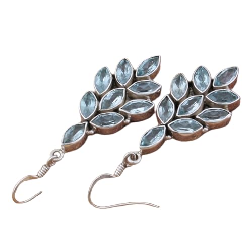 Boucles d'oreilles topaze bleue naturelle marquise argent 925