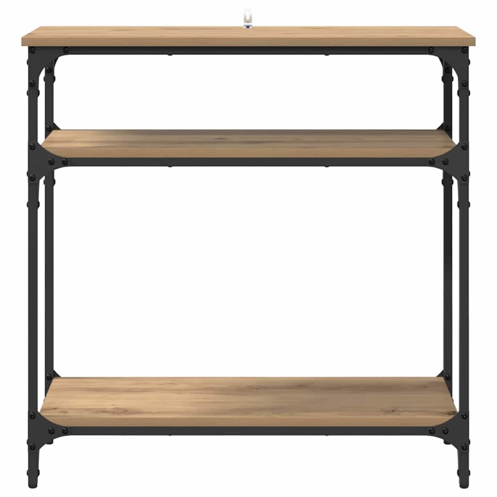 Stolik konsolowy z dębu Artisan, 75 x 29 x 75 cm, materiał drewnopochodny, wąski stolik pomocniczy do salonu, korytarza, sypialni, z 2 półkami, trwały