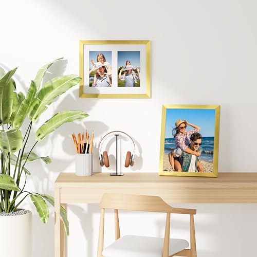 decorUhome 8x10 Picture Frames Collage Wall Decor, Display 2Pcs 4x6 Photos with Mat or 1Pcs 8x10 Unmatted, 2 4x6 Collage Picture Frames for Wall Mounting, Gold