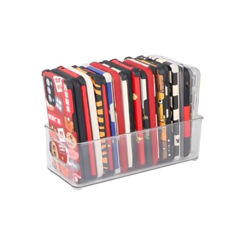 Ymeibe Phone Case Box Organizer, Clear Storage Bins w Handles for Kitchen Organization, Multifunctional Phone Case Storage Holder for Classroom, Desk, Cupboard, Cabinet Cover