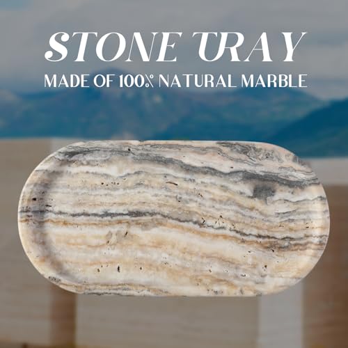 Image of Koville 10 inchx5 inch Marble Vanity Tray for Bathroom Kitchen Countertop, Natural Marble Trays for Home Decor, Perfume Organizer Jewelry Dish, Stone Tray for Dresser, Decorative Candles Trays