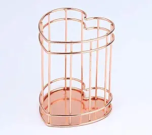 Appigo Heart Shape Rose Gold Wire Mesh Desktop Pen Pot Holder, Desk Organizer Brush Holder