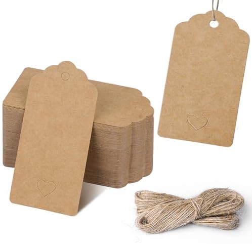 Gift Tags,100 PCS Kraft Paper Gift Tags with Free 100ft(30m) Natu...