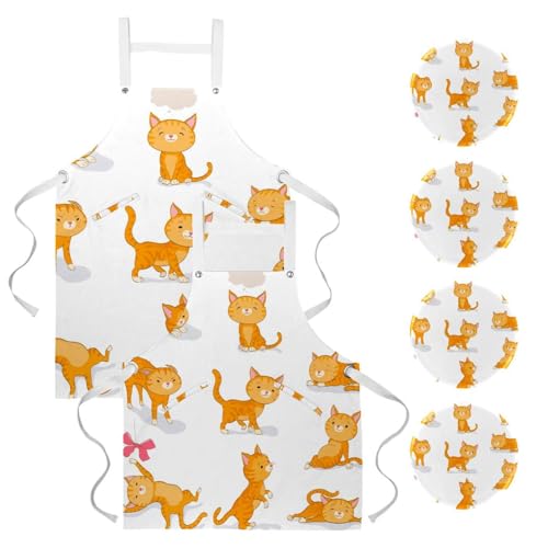 Tablier de cuisine lot de 2 avec broches style chat tigré orange taille unique