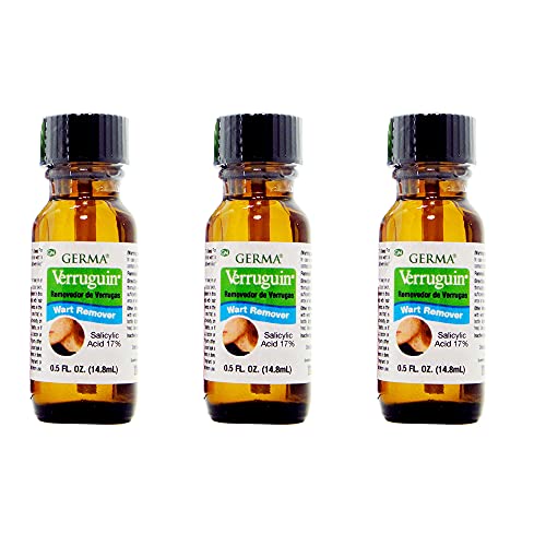 Germa Verruguin Liquid Wart Remover. Mole Remover with Salicylic Acid. Penetrates and Removes Common Warts. 0.5 Fl.Oz / 14.8 ml. Pack of 3