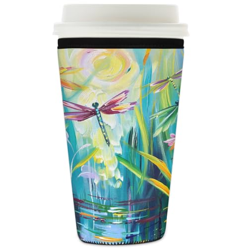 Mexpekil Manchon réutilisable pour café glacé à la peinture à l'huile pour boissons chaudes et froides, isolation en néoprène pour boissons chaudes, convient pour 946 ml