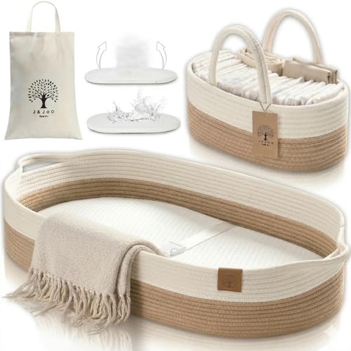 Baby Changing Basket Includes Diaper Caddy - Soft &amp; Waterproof Dual-Cover, Portable, Changing Pad for Dresser &amp; Changing Table, Gift for Baby Shower, Organic Cotton Rope