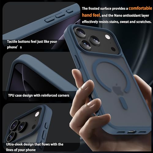 Image of Magnetic for iPhone 17 Pro Phone Case, [Compatible with MagSafe], Screen Protector X1, [Military Grade Drop Protection],Matte Finish,Slim,Shockproof,Protective (Deep Blue, iPhone 17 Pro)