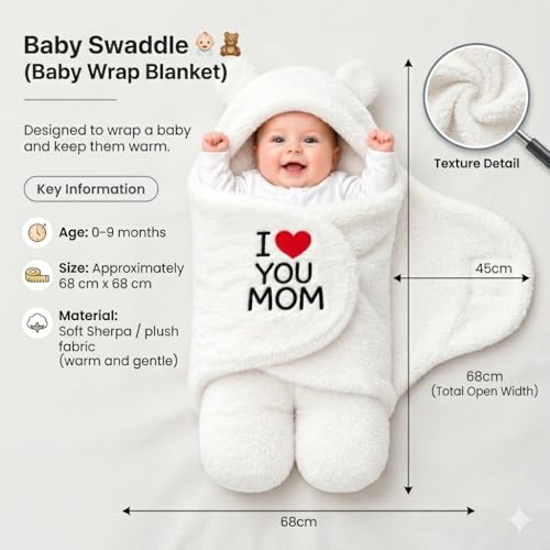Image of BRANDONN Baby Blanket Newborn Gift Pack of Swaddle Wrapper, 0-9 Months, Length 68 cm x Width 68 cm