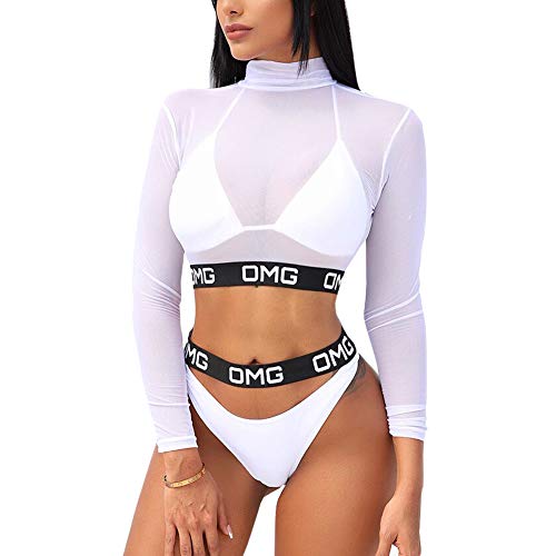 Bañadores Bikini Conjuntos 3 Piezas de Mujer Sexy Set Bikini Negro Estilo Deportivo Conjunto Bikini Brasileño con Relleno Push-Up Bikini Set Moderno (Blanco, XL)