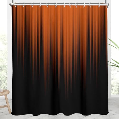 Image of AAtter Orange and Black Shower Curtain Abstract Ombre Boho Terracotta Striped Bright Art Gothic Two Tone Gradient Extra Long XL Large Home Bathroom Decor Bathtub Set with 12 Hooks, 72x84, Modern