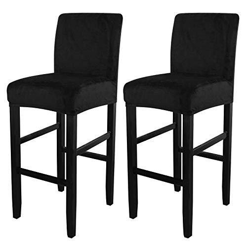 Image of SearchI Velvet Bar Stool Covers Set of 2, Stretch Washable Barstool Seat Covers, Counter Height Chair Covers for Kitchen Dining Room Cafe (Velvet Black)