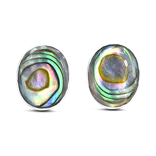 AeraVida Adorable Inlay Abalone Shell Oval .925 Sterling Silver Push Back Stud Earrings | Casual Sterling Silver Stud Earring for Women | Jewelry Gift for All Occasions