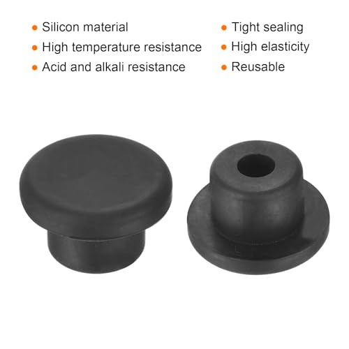 Image of uxcell High Temp Silicone Plug Mount Dia 15mm /0.59 inch t Shaped Rubber Stopper Hole Plugs for Powder Coating Plating Waterproof Plugs Sealing Plugs Black Pack of 12(OD 23mm)