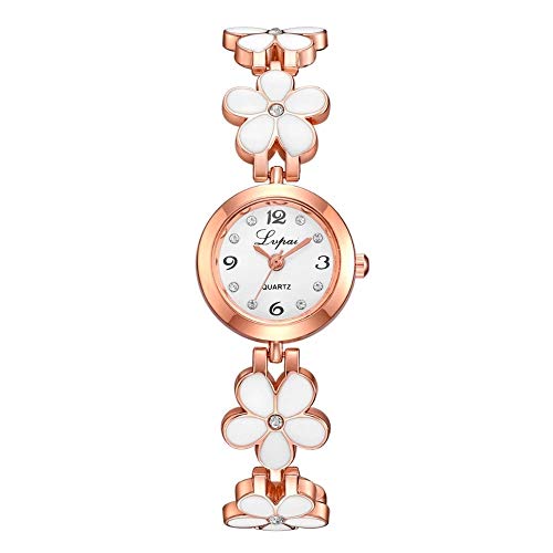 Relógio Feminino Dourado Pulseira Com Pedras Flor Analógico