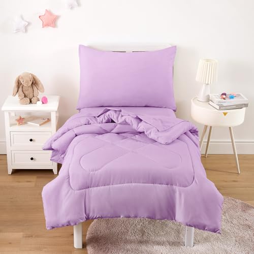 Wake In Cloud - Toddler Bedding Set for Boys Girls, 4 Pieces Soft Crib Bed Set Including Comforter, Sheets and Pillowcase, Purple