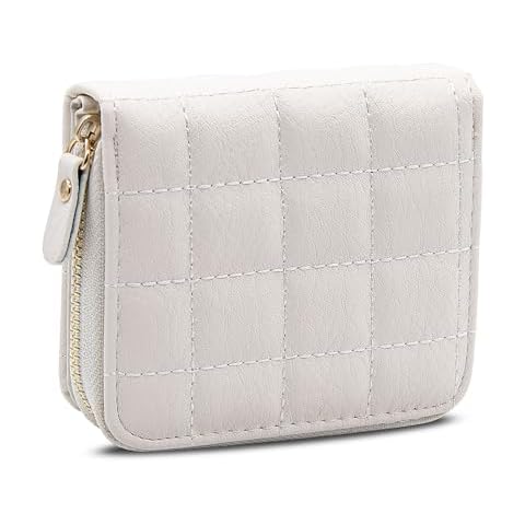 LJCZKA Small Wallet for Women Girls Bifold Quilted Leather Pocket Wallet Accordion Card Holder Wallet Compact Wallet (White) Cover
