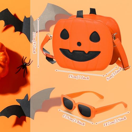 Kingdder 2 Pcs Halloween Pumpkin Purse for Women Halloween Crossbody Bag Cute Little Jack O Lantern Purse with Eyeglasses Pumpkin Wallet Shoulder Bag Funny Devil Wallet2