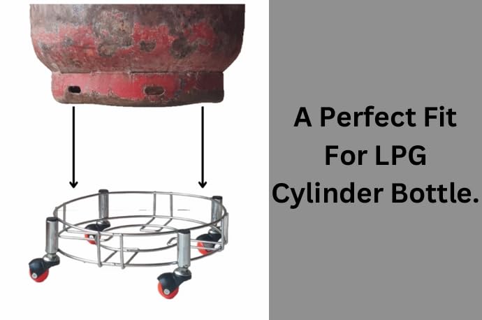 Image of BIRDWING Red Heavy Stainless Steel Gas Cylinder Trolley with Wheels | LPG Cylinder Stand |LPG Gas Cylinder Trolley with 4 White Prime Wheels, 2 Piece