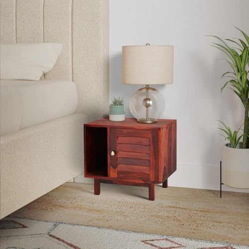 Image of Amazon Brand - Solimo Erich Solid Sheesham Wood Bedside Table with 1 Cabinet for Home (Honey Finish)