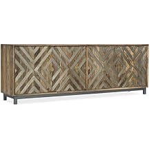 Wood-Door Entertainment Console in Medium Brown w/Chevron Inlay by Hooker