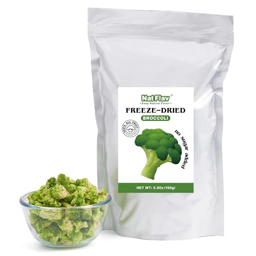 Nat Flav Freeze Dried Broccoli | 5.3oz | 100% Natural Broccoli | No Sugar & Additives | Non-GMO & Vegan Friendly | Healthy Snacks for Kids or Adults | Freeze Dried Backpacking & Camping Food