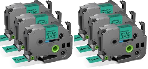 Compatible with Brother P-Touch 24mm 1 in Label Tape TZe-751 Black on Green (Pack of 2)