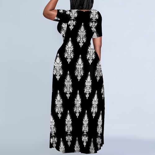 Image of PinkPatty Plus Size Maxi Dress for Women Summer Casual Short Sleeve Tshirt Dresses with Pockets (XL-6XL)
