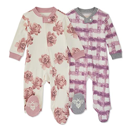Image of Burt's Bees Baby Girls Zip Front One-Piece Pajamas, Sleep & Play Loose Fit, 100% Organic Cotton