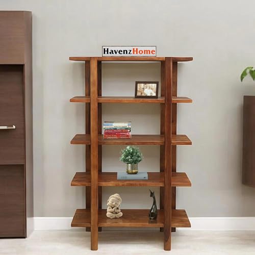 Image of Solid Sheesham Wooden Multipurpose Utility Rack, Stylish and Functional Storage, Corner Shelves, Solution for Home and Office, Open Rack, Shelf Storage Organizer (5 Shelves, 86x38x147 CM)