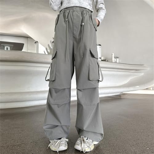 Girls&Women High Waist Parachute Pants Y2k Cargo Trousers with Pockets Parachute Pants Girls Uniform Pants4