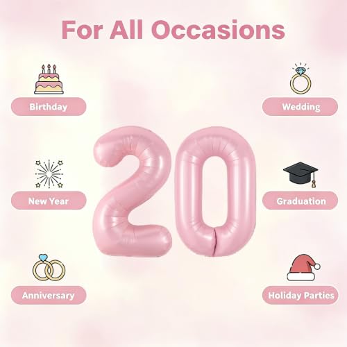 Image of Number Balloons Pink Party Balloon - Giant Number 20 Balloon, 40 Inch Large Balloon, Birthday Decorations for Women, Birthday Balloon for Anniversary Baby Shower Princess Party Decorations
