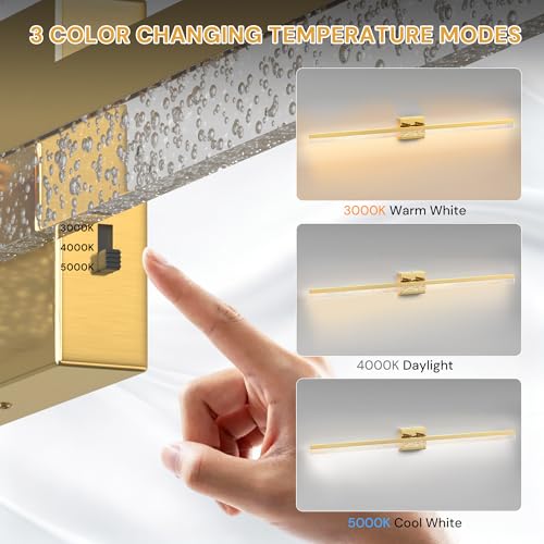 Image of L LOHAS LED 48-Inch Bathroom Vanity Light Bar Over Mirror, Gold Modern Bathroom Light Fixtures with Bubbled Acrylic Shade, 3CCT Adjustable LED Vanity Lights for Living Room Wall