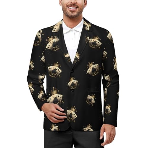 Aces Playing Cards Mens Suit Jacket Lapel Blazers V Neck Button Business Coat Tuxedo for Wedding Party