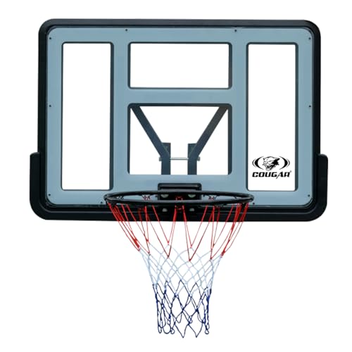 Image of COUGAR Jordan Basketball Backboard 110x75 cm | Wall Mount Shatterproof Acrylic Board with 16mm Steel Ring 45 cm Dia and Net for Outdoor Court Practice and Home Use