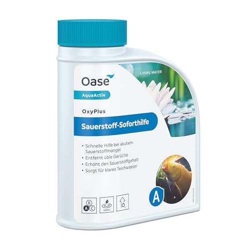 OASE 43153 AquaActiv OxyPlus 500 ml - Sauerstoffsoforthilfe, ideal bei Sauerstoffmangel, sorgt für klares Wasser in Schwimmteich Gartenteich Koiteich Fischteich, Silber