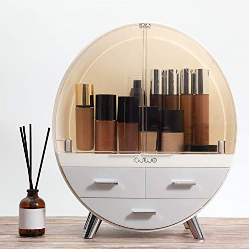 Image of Elegant Dustproof Makeup Storage Organizer Box, Waterproof Medium Cosmetics Organizer Storage with Drawers Skincare Cosmetic Display Cases for Countertop Bathroom Dresser Dedroom