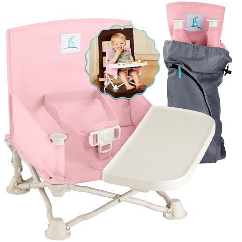 Image of Hiccapop OmniBoost Travel Booster Seat with Tray for Baby | Folding Portable Baby Booster Seat for Dining Table, Camping, Beach, Grandma’s | Tip-Free Design Straps to Kitchen Chairs - Booster Chair