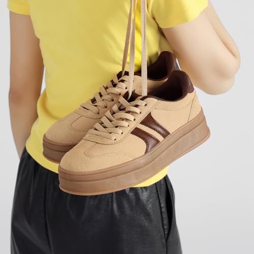 Women's Gum Sole Fashion Sneakers-Thick Platform Sole,Anti-Slip Rubber,Lace-Up Comfort Walking Shoes4