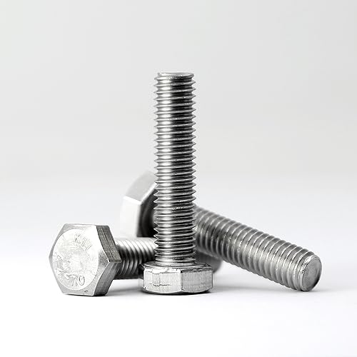 Image of M5-0.8 x 50mm Hex Head Screw Bolt, 18-8 (304) Stainless Steel, Fully Threaded, Plain Finish, Quantity 20