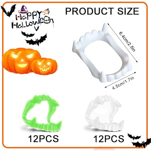 Scinzene 24 Stück Vampir Zähne, 12 Glühen In Der Dunklen Vampirzähne Mit 12 Weiß Vampirzähne, Vampirzähne Kinder, Vampire Teeth, Für Halloween Party Masquerade Parteien Dracula Kostüm Accessoire