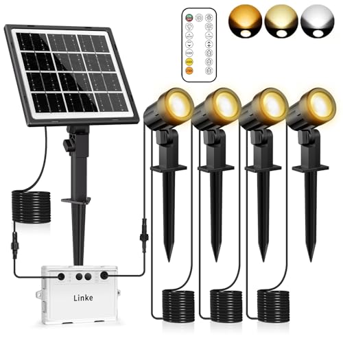 Linke Solar Spot Lights Outdoor Garden, 4 in 1 2700K/4000K/6500K Adjustable LED Solar Powered Spotlight IP66 Waterproof Landscape Spotlights Fence Lights for Yard Lawn Tree Statue